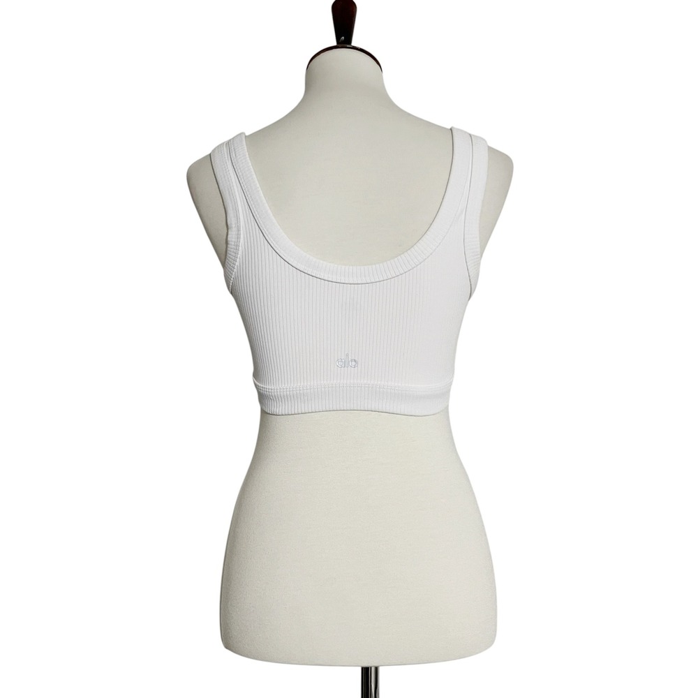 Alo Yoga Wellness Bra White Ribbed Scoop Neck Sports Bra Size M - Picture 8 of 12